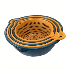 6pcs Household Drain Basket Set; Plastic Double Layered Kitchen Food Strainer Fruits Vegetable Washing Basket; Stackable Drain Bowls For Cleaning Was