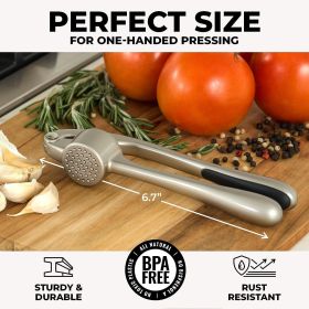 High quality garlic press with soft easy squeeze ergonomic handle, sturdy design extracts more cloves per clove, garlic crusher for nuts and seeds, p