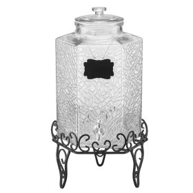 Beverage Dispenser, 2.5 Gallon Drink Dispensers for Parties, Glass Juice Dispenser with Metal Stand, Stainless Steel Spigot, Iced Tea Lemonade Juice