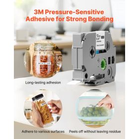 Label Maker Tape, 4 Pack, 0.47 in / 12 mm Black on White Label Maker Refills Compatible for Various Types of Brother P-Touch Labelers, Durable & Long