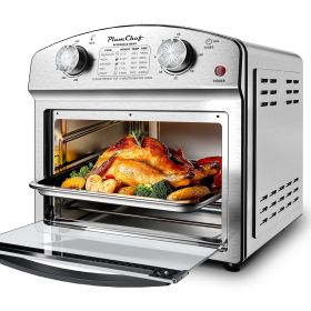 Stainless Steel 12-Liter Air Fryer, Dual Knob Control, 450°F Temperature Range, 60-Min Timer, Presets for French Fries, Pizza, Chicken, Fish, and Toa