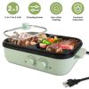 Electric Hot Pot with Grill 2-in-1 Hot Pot and Frying Pan Portable Non-Stick Pot and Griddle Electric Cooker Pot with Glass Lid Fast Heating for 1-2