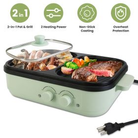 Electric Hot Pot with Grill 2-in-1 Hot Pot and Frying Pan Portable Non-Stick Pot and Griddle Electric Cooker Pot with Glass Lid Fast Heating for 1-2