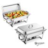 Rectangle Chafing Dish, 9 Qt 2 Pack Stainless Steel Chafing Dish, Food Warmer Chafer Complete Set with Hollow Handle, 1 Food Tongs, Lid, Fuel Holder,