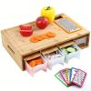 Bamboo Cutting Board with Food Containers, Wooden Chopping Board with Storage Trays, Cheese Grater and Juice Groove for Meat, Vegetables and Kitchen