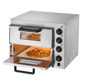 Commercial Desktop Pizza Oven-2 pizza trays, 14-inch electric pizza oven with four knobs and double-layer countertop, pizza stone included. Features: