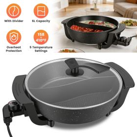 Dual-Flavor Electric Hot Pot 6L with Divider, 5 Temperature Control Non-Stick Shabu Shabu Pot, Complete Accessories Electric Cooker for Home Party Fa