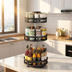 3-Tier Rotating Spice Rack Organizer – Carbon Steel 360° Metal Turntable, Multifunctional Kitchen Seasoning & Condiment Storage Rack, Space-Saving Co
