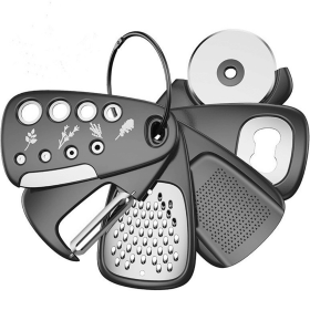 6-in-1 Kitchen Gadget Set, Keychain-Shaped Multi-Function Cooking Tools with Garlic Grater, Pizza Cutter, Vegetable Peeler, Bottle Opener, Food Grade
