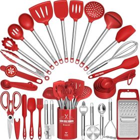 Kitchen Utensils Set- Umite Chef 34 PCs Cooking Utensils with Grater, Spoon Spatula, Heat Resistant Food Grade Silicone, Stainless Steel Handles Kitc