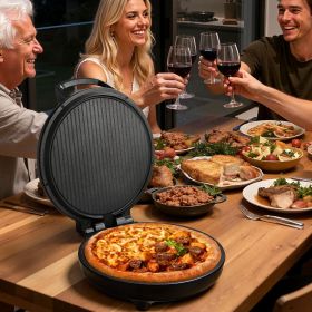 Pizza Oven, 12 in Electric Pizza Maker, 1200W Electric Pizzas Cooker with Non-Stick Coating, 180° Open for Dual Side Baking, Heats up to 410 ˚F, Mult