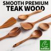 Six-piece wooden cooking spoon set – heat-resistant, smooth teak wood for a comfortable grip – lightweight and durable – easy to clean and perfect fo