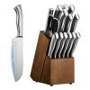 Kitchen Knife Set with Block and Sharpener, 15 Piece German High Carbon Stainless Steel Sharp Knife Set, Kitchen Cutlery with Ergonomic Handle, Sharp