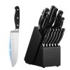 Kitchen Knife Set with Block and Sharpener, 15 Piece High Carbon Stainless Steel Sharp Knife Set, Kitchen Cutlery with Crack-Resistant Handle, Sharpe