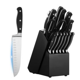Kitchen Knife Set with Block and Sharpener, 15 Piece High Carbon Stainless Steel Sharp Knife Set, Kitchen Cutlery with Crack-Resistant Handle, Sharpe