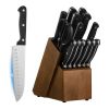 Kitchen Knife Set with Block and Sharpener, 15 Piece German High Carbon Stainless Steel Knife Set, Kitchen Cutlery with ABS Ergonomic Handle, Sharpen