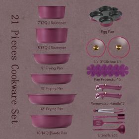 21pcs Pots and Pans Set, Nonstick Cookware Set Detachable Handle, Induction Kitchen Cookware Sets Non Stick with Removable Handle, RV Cookware Set, G