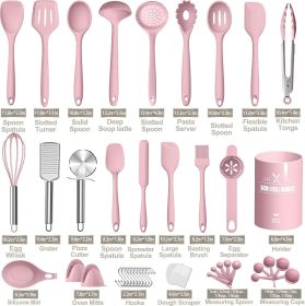 Silicone Cooking Kitchen Utensil Set, 43 Pcs Pink Cooking Utensils Set, Turner, Tongs, Spoon, Spatula, Kitchen Gadgets Tools Set For Nonstick Cookwar