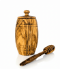 Authentic Olive Wood Honey Pot with Wooden Dipper Set - Hand-Carved Elegant Kitchen Storage Jar and Decorative Honey Dispenser, Perfect Housewarming