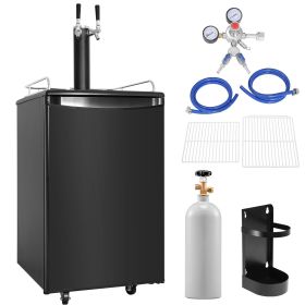 Beer Kegerator, Dual Tap Draft Beer Dispenser, Full Size Keg Refrigerator with CO2 Cylinder, Shelves, Drip Tray & Rail, 32 - 50 Fahrenheit Temperatur