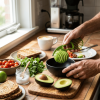 Kitchen Accessories Set (8-Piece) - Premium Cooking Utensils & Gadgets with Bamboo Dish Brush, Avocado Slicer, Garlic Press, Peeler, Tongs & Dumpling