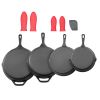Cast Iron Skillet, 4-Piece Frying Pan Set (6, 8, 10, 12 in), Skillets with Heat-Resistant Silicone Handle, Pre-Seasoned Chef's Pan, Kitchen Cookware,