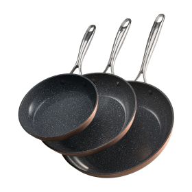 Frying Pan Skillet, Aluminum Egg Fry Pans, 3 Piece (8, 10, 12 in), Nonsitck Ceramic Heavy-Duty Skillets with Heat-Resistant Handle, Chef's Cookware,