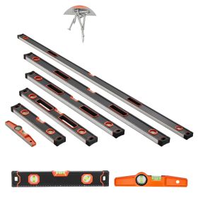 6-Piece Torpedo Level, 78/48/32/24/16/10 Inch All Magnetic Levels Set, Bubble Vials Ruler for 45/90/180 Degree, Aluminum Alloy Magnetic Box Leveler T