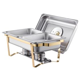 Chafing Dish Buffet Set, 4 Qt 2 Pack, Stainless Steel Chafer with 4 Half Size Pans, Rectangle Catering Warmer Server with Glass Lid Water Pan Folding