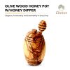 Authentic Olive Wood Honey Pot with Wooden Dipper Set - Hand-Carved Elegant Kitchen Storage Jar and Decorative Honey Dispenser, Perfect Housewarming