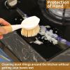 2 Pack Kitchen Dish Brush Bamboo Handle Dish Scrubber Built-in Scraper, Scrub Brush for Pans, Pots, Kitchen Sink Cleaning, Dishwashing and Cleaning B