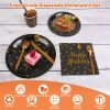 201PCS Black Gold Birthday Party Supplies For 25 Guests Happy Birthday Disposable Dinnerware Set Paper Plates 9OZ Cups Straws Napkins Forks Knives Sp