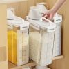 4 Pack 5LB Rice Storage Containers, Airtight Clear Plastic Food Storage Bins with Pouring Spout and Measuring Cup, Grain Dispenser for Rice, Flour, C
