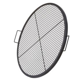 X-Marks Fire Pit Grill Grate, Round Cooking Grate, Heavy Duty Steel Campfire BBQ Grill Grid with Handle and Support X Wire, Portable Camping Cookware