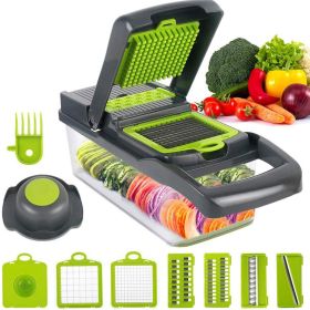 Vegetable Chopper Dicer with Container | Cheese Grater Mandoline Slicer Cabbage Shredder French Fry Cutter Stainless Steel for Veggie Onion Potato Fr
