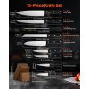 Kitchen Knife Set with Block and Sharpener, 15 Piece German High Carbon Stainless Steel Knife Set, Kitchen Cutlery with ABS Ergonomic Handle, Sharpen