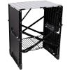 Outdoor Camp Cooking Prep Station Reinforced Aluminum Alloy Cross Brace Frame, Side Shelves Under Mesh Storage Anti-Wobble Flat Fold Design for Picni