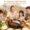 Dual-Flavor Electric Hot Pot 6L with Divider, 5 Temperature Control Non-Stick Shabu Shabu Pot, Complete Accessories Electric Cooker for Home Party Fa