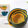 6pcs Household Drain Basket Set; Plastic Double Layered Kitchen Food Strainer Fruits Vegetable Washing Basket; Stackable Drain Bowls For Cleaning Was