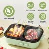Electric Hot Pot with Grill 2-in-1 Hot Pot and Frying Pan Portable Non-Stick Pot and Griddle Electric Cooker Pot with Glass Lid Fast Heating for 1-2