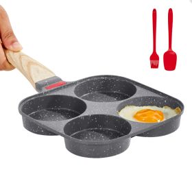 Egg Pan, 4-Cup Nonstick Egg Frying Pan, Aluminum Breakfast Omelette Skillet for Pancakes, Hamburgers, Sandwiches, with Lid, Oil Brush, Scraper, Compa