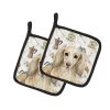 Longhaired Cream Dachshund Coffee Bar Pair of Pot Holders Pair 7.5x7.5 Quilted Insulated Hot Pads Decorative Kitchen Gift Made in USA