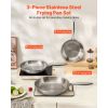Tri-Ply Stainless Steel Frying Pan, 3 Pcs Set (8, 10, 12 in), Cooking Skillet with Heat-Resistant Handle, Chef's Kitchen Cookware, Oven, Gas, Electri