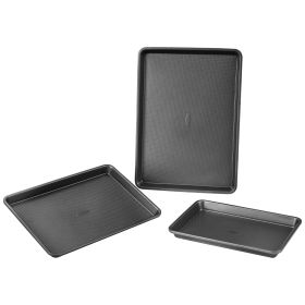 Baking Pans Set, 3-Piece, Nonstick Carbon Steel Cookware Sheets & Trays, Stackable Kitchen Oven Bakeware Cooking Sets with Silicone Handles, Easy to (Default: Default)