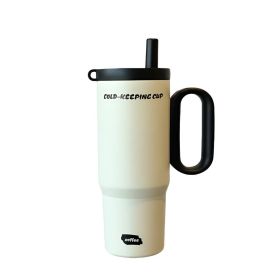 Premium 24 oz Insulated Tumbler with Handle and Straw, 18/8 Stainless Steel Travel Coffee Mug with Tea Infuser & Dust Cover, 2-in-1 Lid Cup Holder Fr (Color: White)