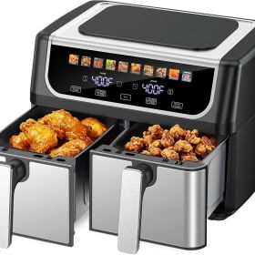 9.5 Quart Large Dual Basket Air Fryer with Double Basket, Independent Temp Control & Sync Mode, 10 Presets (Bake/Broil/Defrost/Dehydrate), Shake Remi (Color: black)