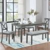 6 Piece Kitchen Dining Set, Rectangular Wooden Dining Table with 4 Upholstered Chairs and a Bench, Dining Table Set for 6 People, Living Room, Home B