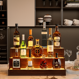 LED Lighted Liquor Bottle Display Shelf, 24 Inch Bar Display Shelf, DIY Illuminated Bottle Shelf with App & Remote Control, 3 Step Freestanding Holdi (Color: as Pic)