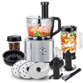 Küchenmaschine, 1100W Food Processor, 3.2L Schüssel &1,5L Behälter, Multifunktional mit Hacken, Schneiden, Kneten, Entsaften, 3 Geschwindigkeiten & P (farbig: Silber)