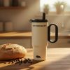 Premium 24 oz Insulated Tumbler with Handle and Straw, 18/8 Stainless Steel Travel Coffee Mug with Tea Infuser & Dust Cover, 2-in-1 Lid Cup Holder Fr